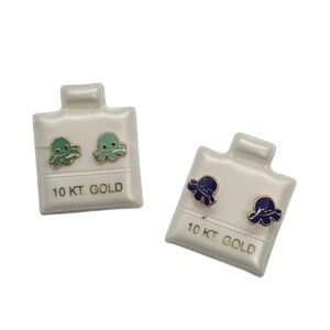 Octopus Enamel Stud Earrings 10K Mexican Gold